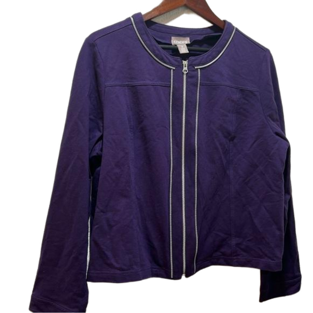🎬Chicos long sleeve zip front purple jacket  top size 3 GUC..